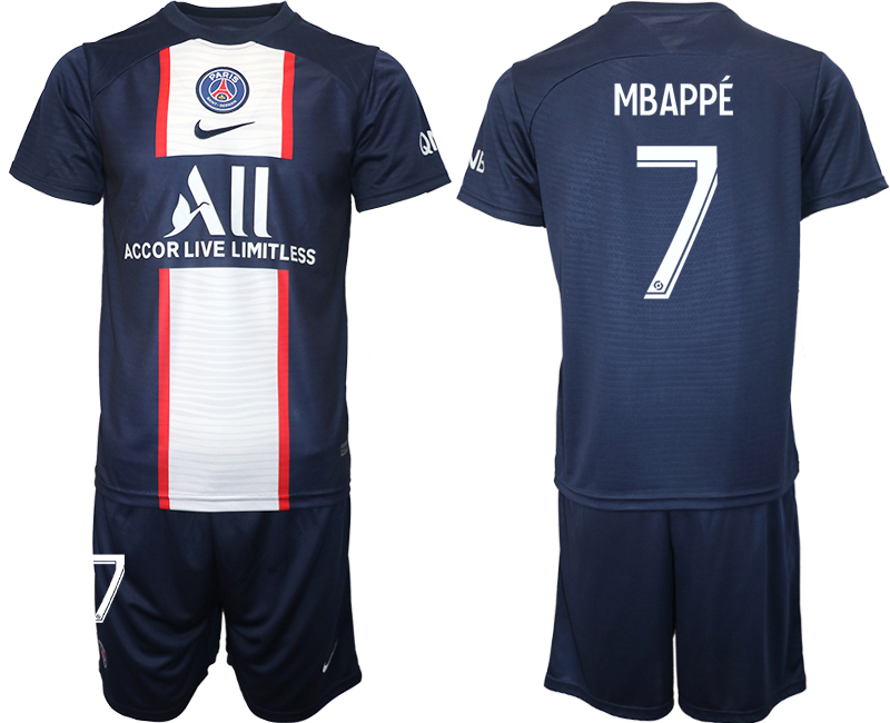 Men's Paris Saint-Germain #7 Mbappé 2023 Navy Home Soccer Jersey Suit